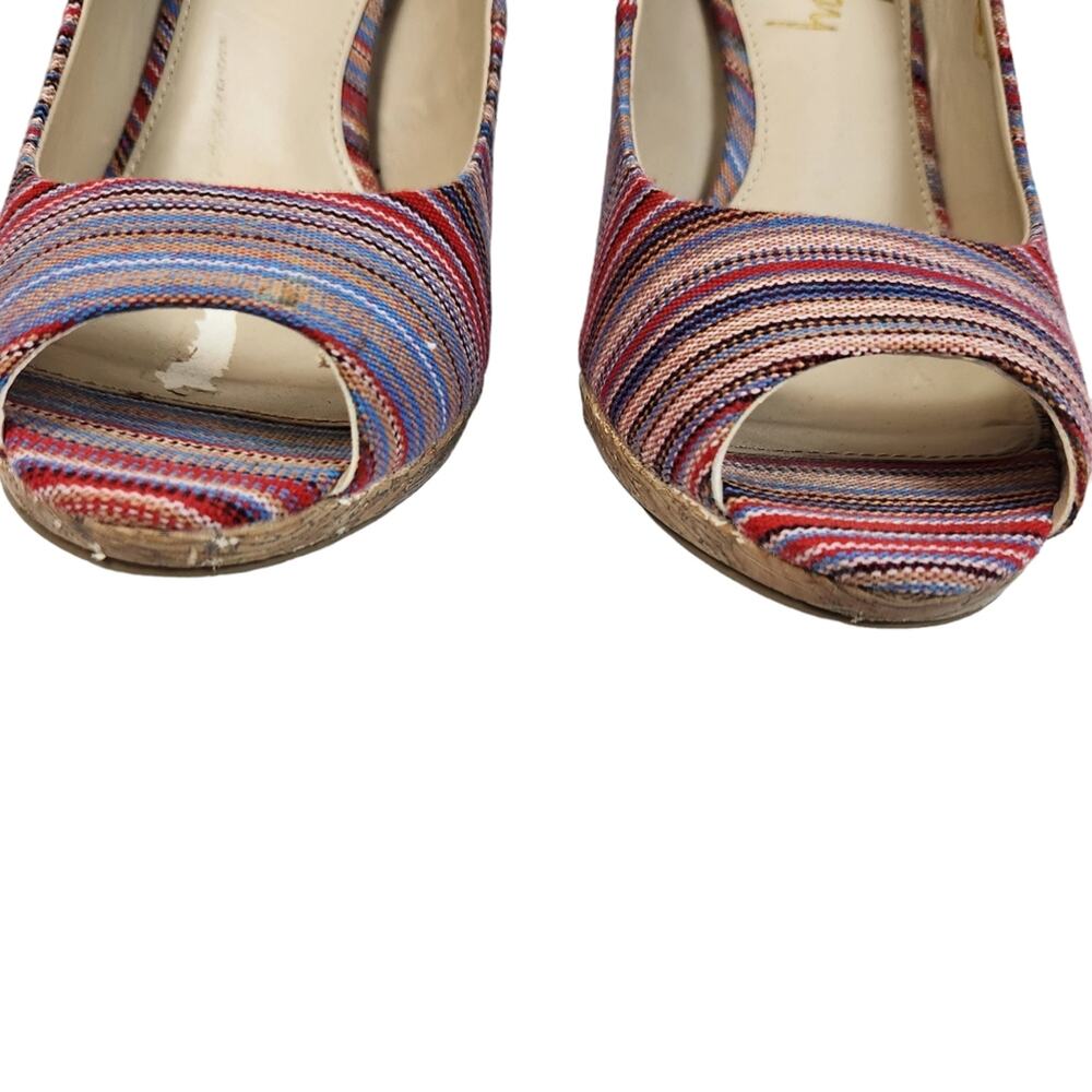 Sam & Libby Pumps Sz 9 Peeptoe Striped Colorful Pump Heels - Picture 3 of 12